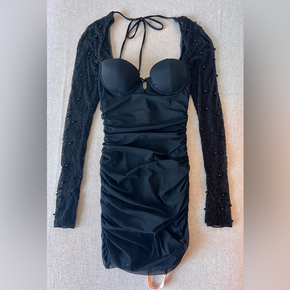 Oh Polly St Germain Embellished Long Sleeve Mini Dress